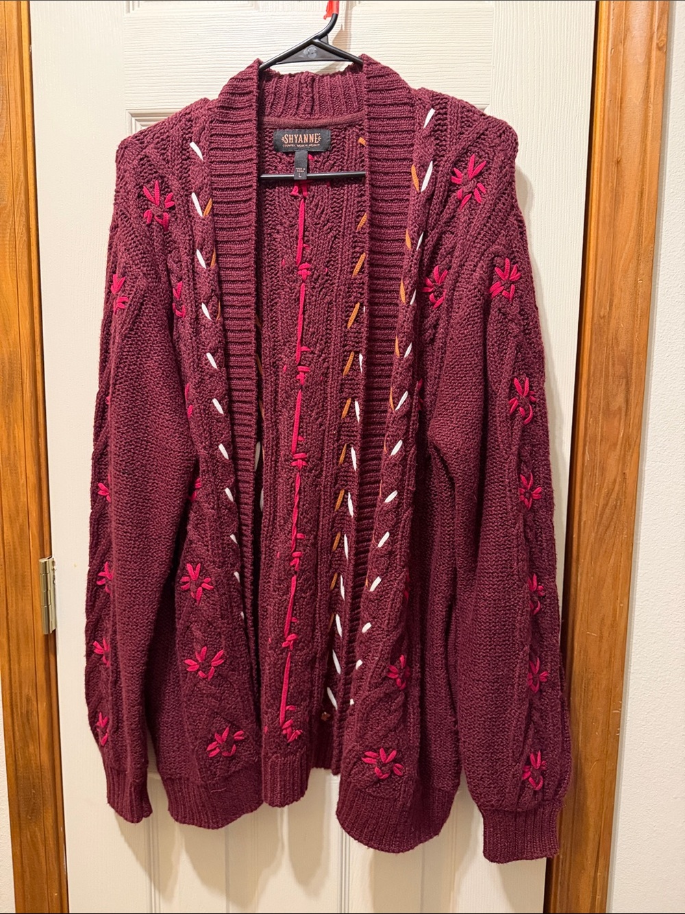 Shyanne Deep Burgundy Open-Front Embroidered Cardigan